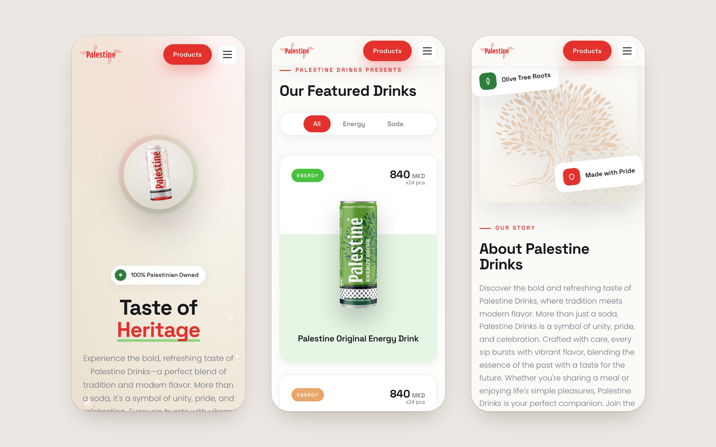 The site on a phone: hero, products and the brand story
