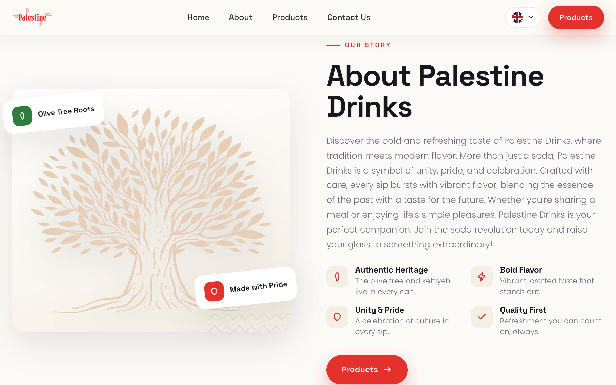 The brand story section